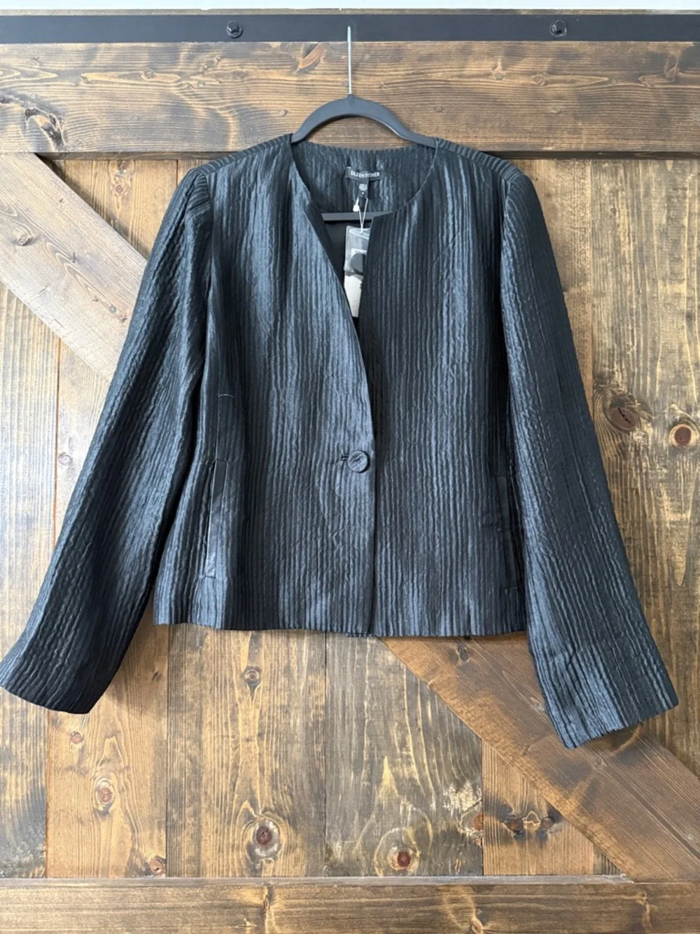 Eileen Fisher Silk Groove Snap Front Round-Neck Jacket